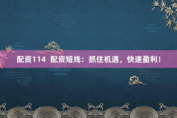 配资114  配资短线：抓住机遇，快速盈利！